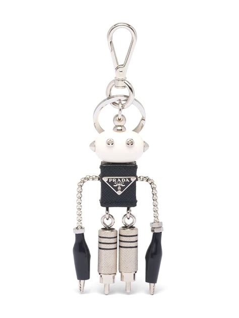 robottino prada|Steel/black Saffiano Leather Robot Trick Keychain .